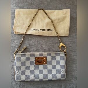 Louis Vuitton Azur Milla MM Purse and Wristlet Checkered Clutch Gold/ White